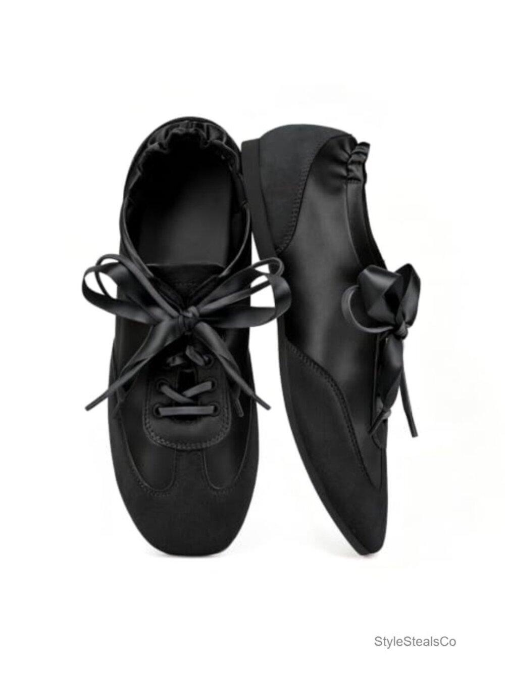 Ballet Sneakers Women Square Toe Lightweight Lace Up Satin